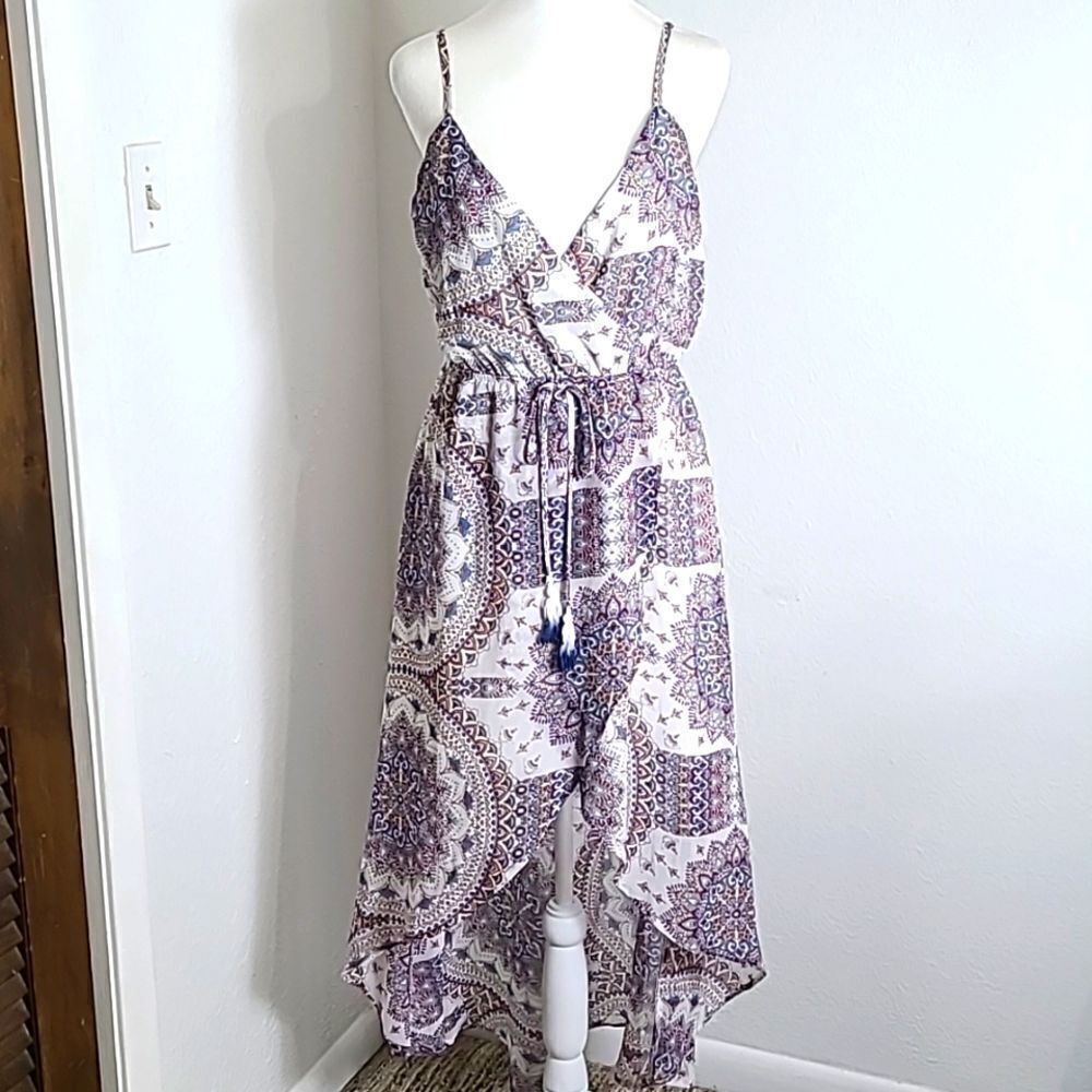 Charlotte Russe High-Low Wrap Dress with Spaghetti Straps, Size Medium
